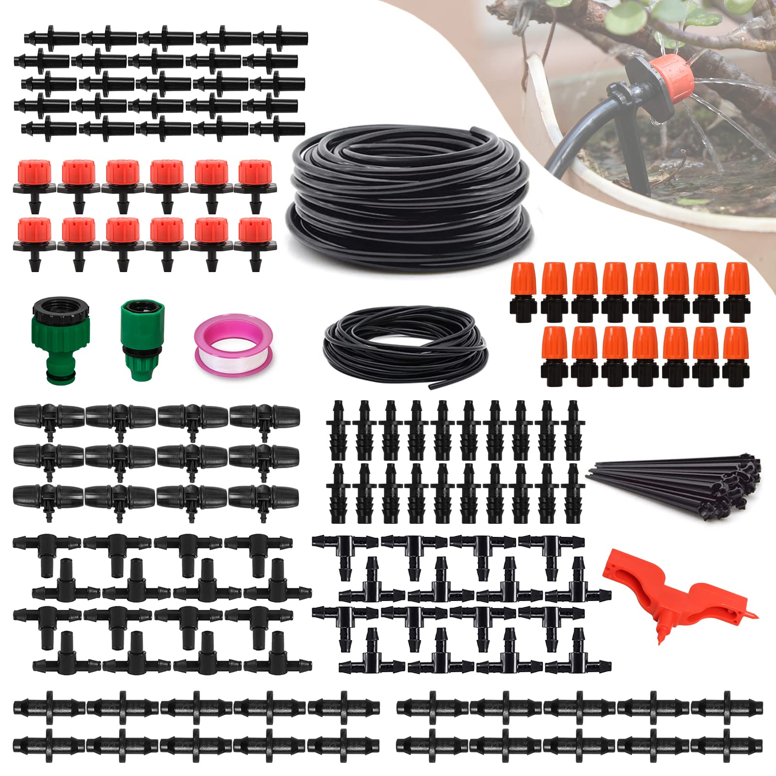 EAGLE PEAK 131 ft Automatic Drip Irrigation Kits DIY, 1/4
