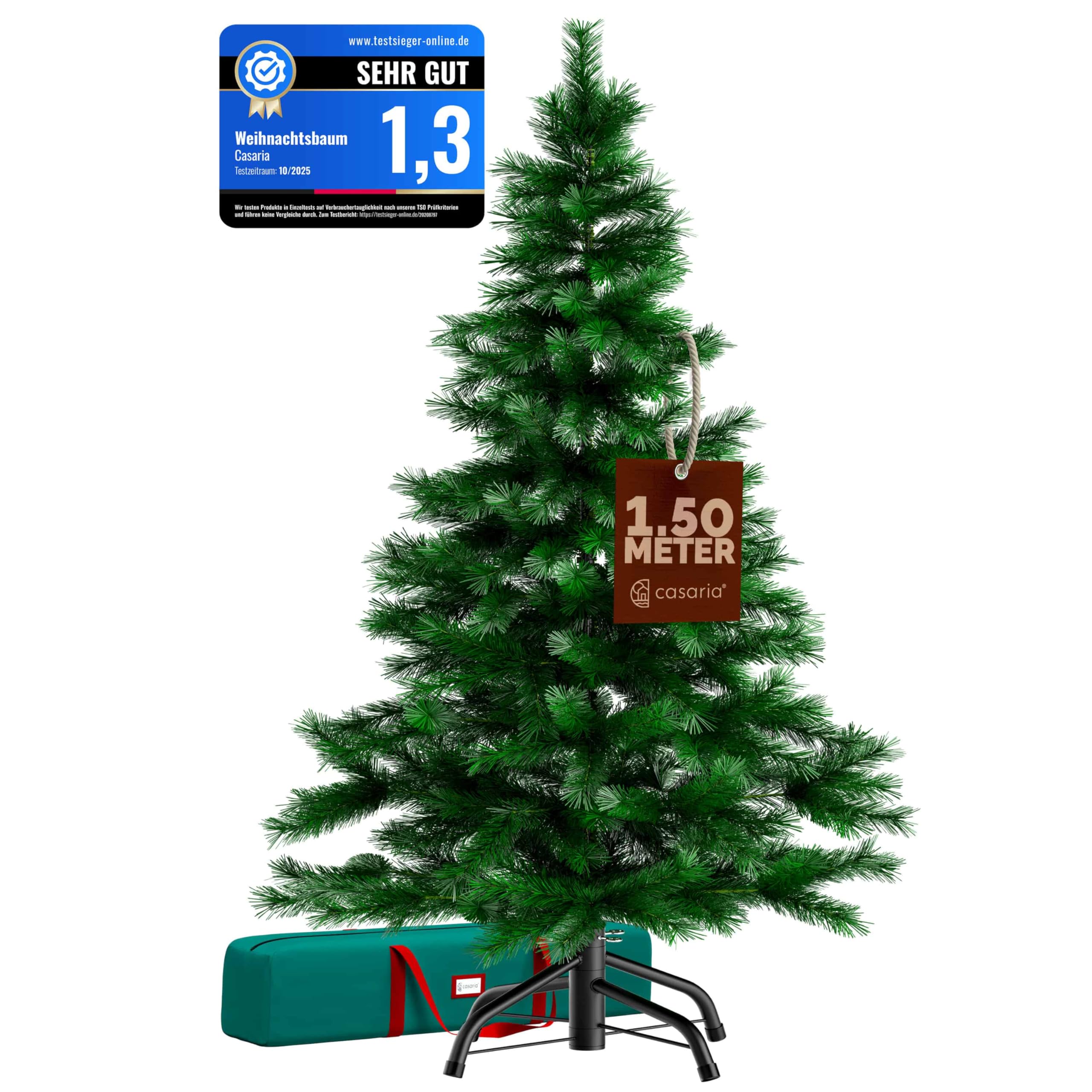 CASARIA® Weihnachtsbaum künstlich 150cm dichte Spitzen schneller Aufbau Metallständer naturgetreu schwer entflammbar grün Tannenbaum Deko Christmas