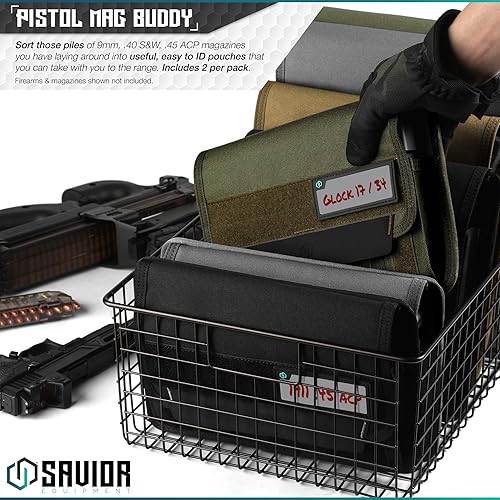 Miniatura 53 de Savior Equipment Mag Buddy - Paquete de 2 bolsas tácticas para pistolas con capacidad para hasta 5 cargadores estándar de pila individual/doble
