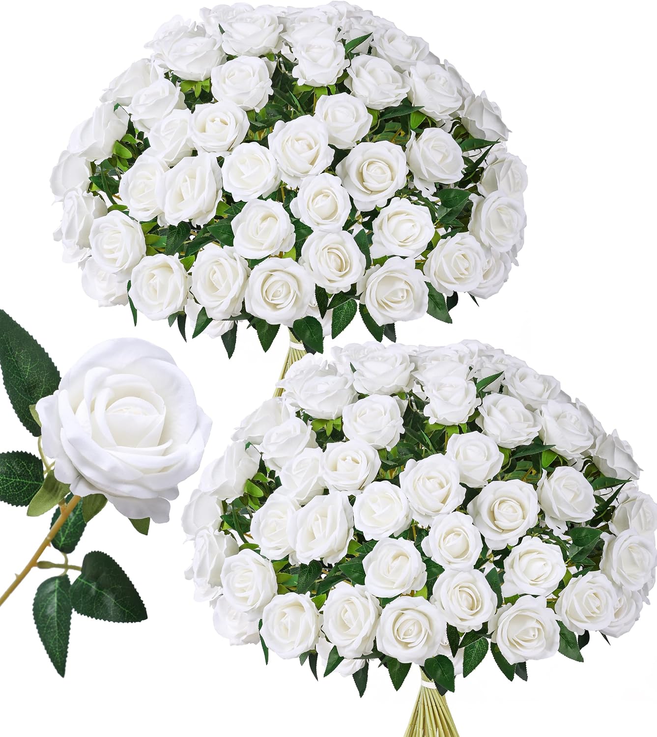 HyeFlora 50 PCS White Roses Artificial...