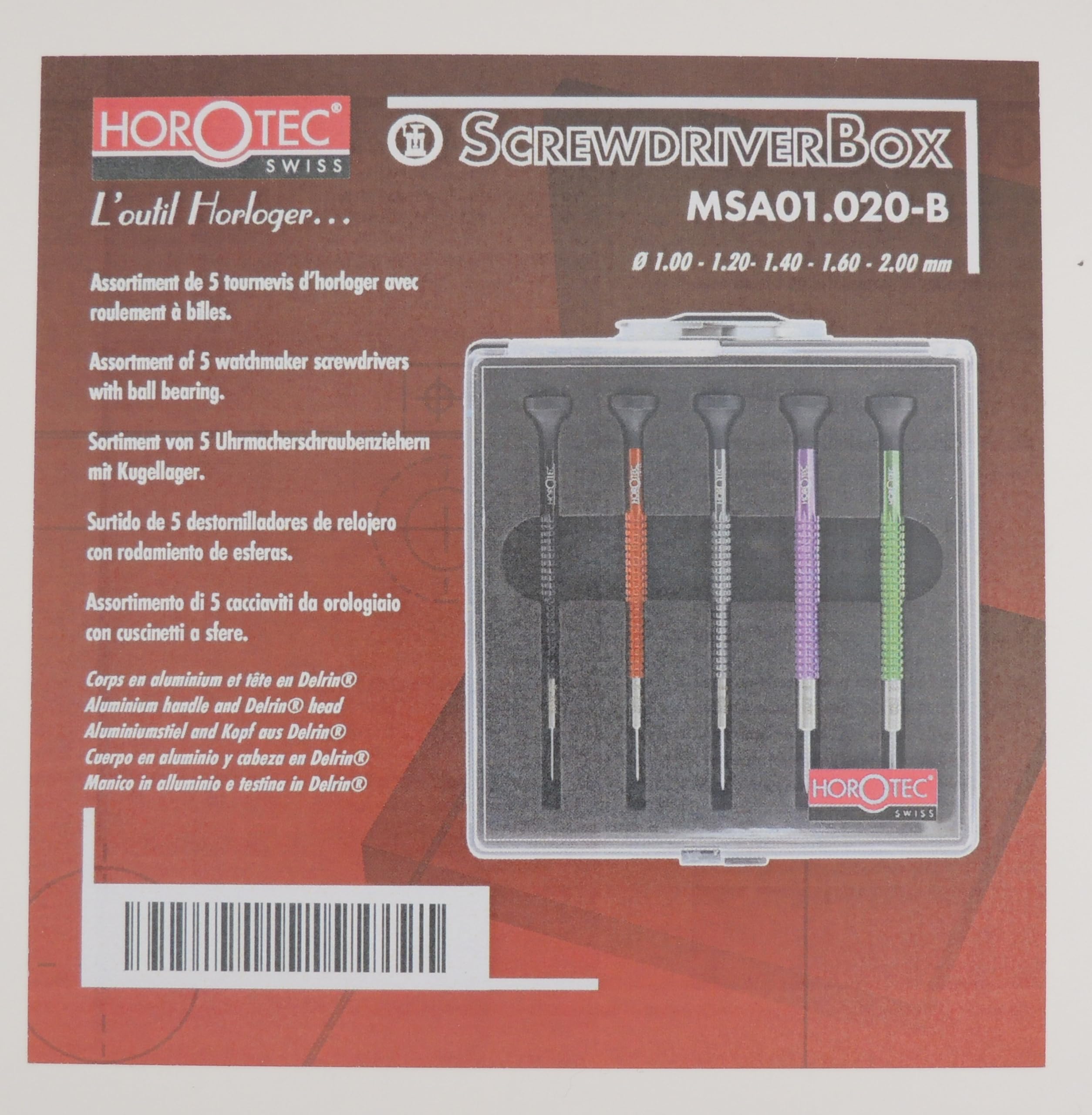 KD89 Horotec MSA01.020 Präzisions-Uhrmacherschraubendreher aus Aluminium und Bohrern aus Edelstahl – Swiss Made, rot, 01.020-B