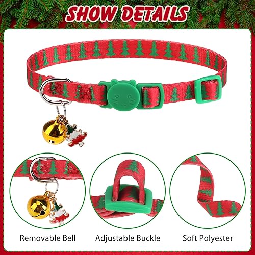 Miniatura 4 de Collares navideños para gatos con campana y bonitos colgantes, paquete de 3 collares de seguridad ajustables para gatitos, collar de Navidad para