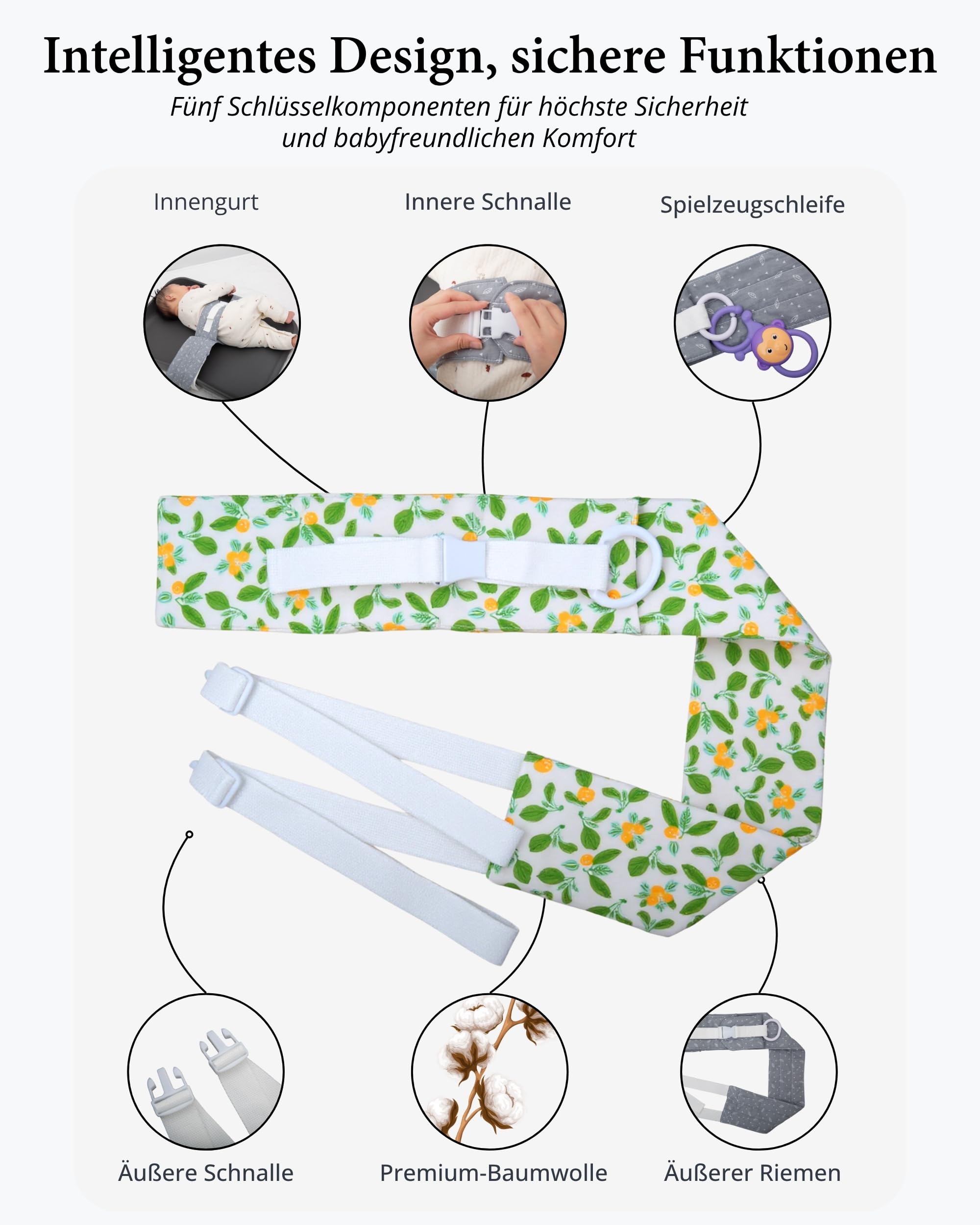 Wickeltisch-Sicherheitsgurt – Weich, verstellbar & sicher vor Ausreißen für 0–24 Monate. Universelle Passform für Wickelauflagen und Wickeltische, bequem & tragbar (Grün)