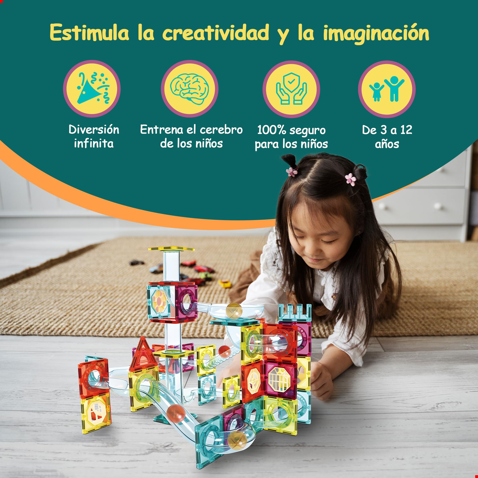 Olvy Bloques de construcción magnéticos Montessori Juguetes – 100 azulejos magnéticos para niños – Juguete de construcción magnético a partir de 3 años – Smart Playground – Juego de bloques magnéticos
