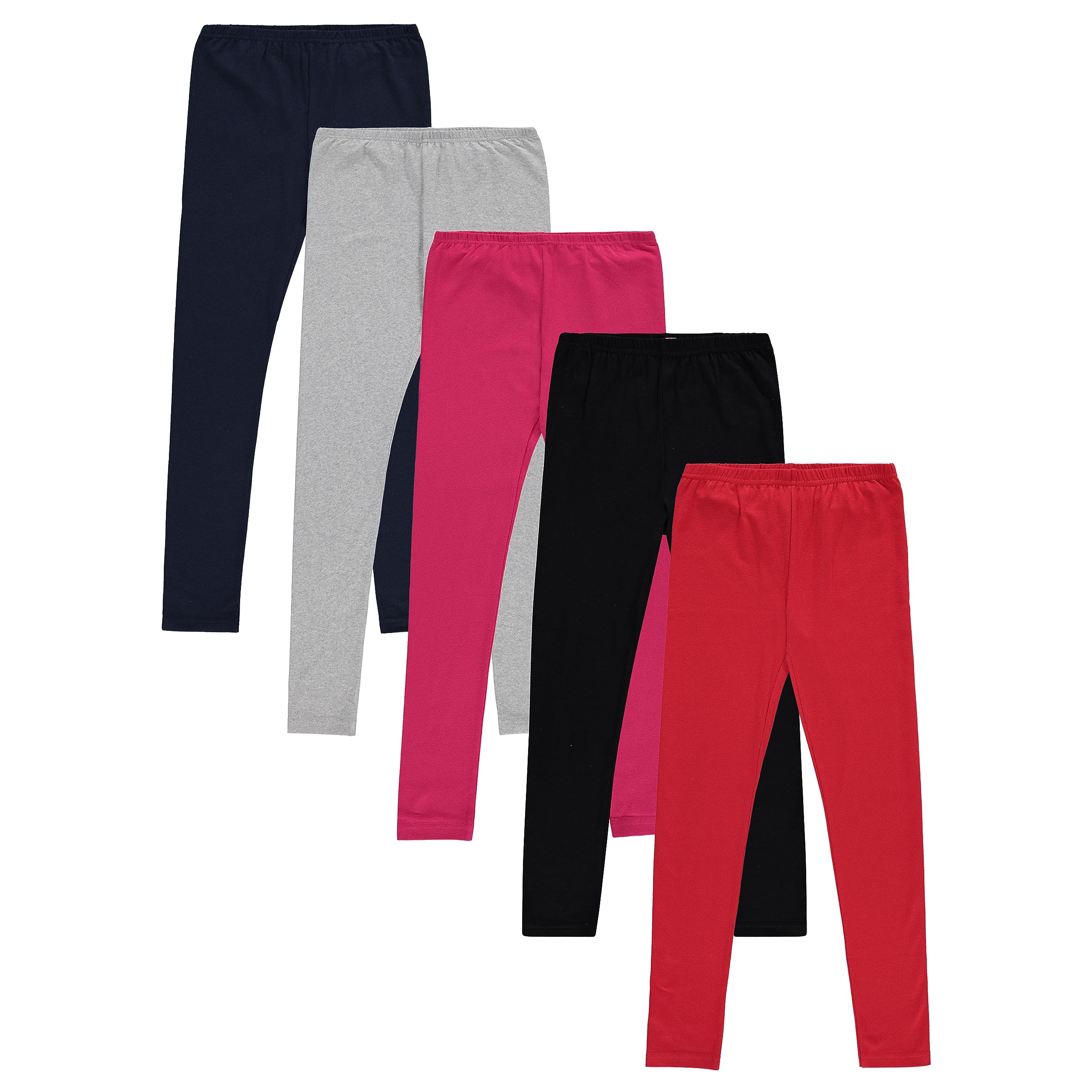 Toddler and Big Girls Leggings, Black Cotton Spandex Stretch Pants - Kids Dance Clothing, Yoga and Ballet Tights, 5-Pack