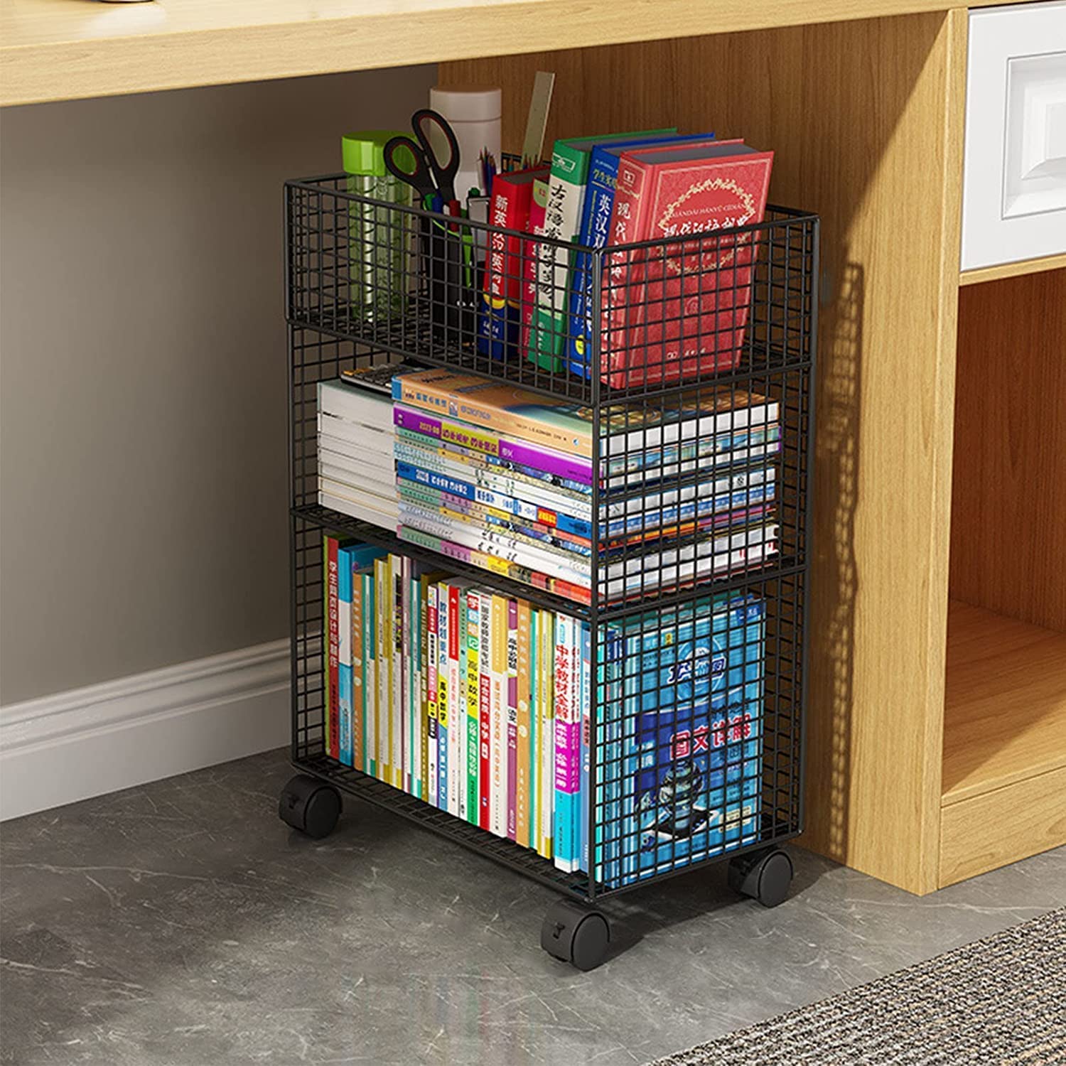 良品】徳田家具 TOKUDA アンティーク調 キャスター付ブックスタンド