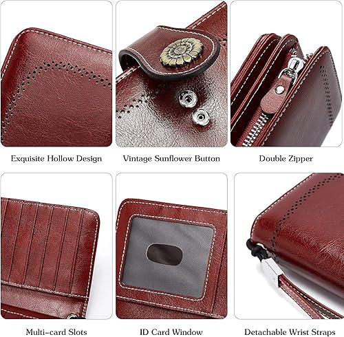 Miniatura 6 de BOSTANTEN Cartera de cuero genuino para mujer, de gran capacidad, cartera de mano, tarjetero con bloqueo RFID