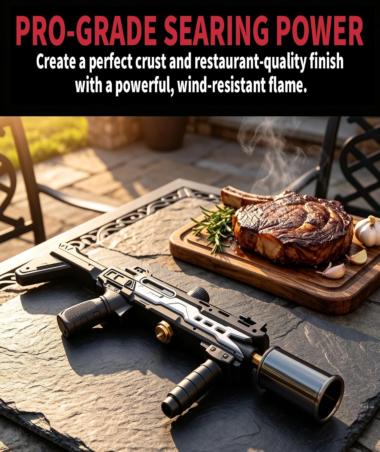 Powerful Propane Torch Gun, Gift for Men Dad, Culinary Blow Kitchen Cooking Torch for Steak Searing, Campfire Charcoal Starter for Blackstone Griddle Accessories (Tank Not included) Black Silver