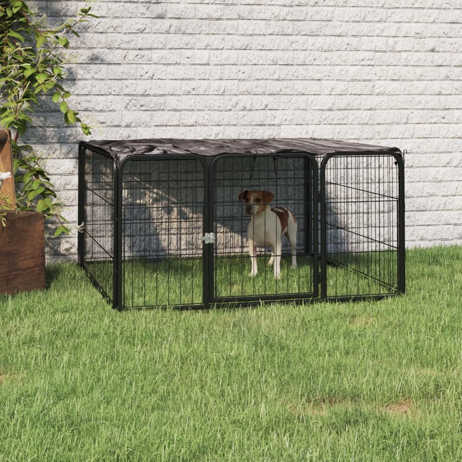 Homgoday Klatka dla psa, 4-panelowa skrzynia dla psów czarna 100 x 50 cm stal lakierowana proszkowo, klatka dla psa klatka dla psa wewnętrzna Kennel dla psów klatki dla psów ogrodzenie dla psów na