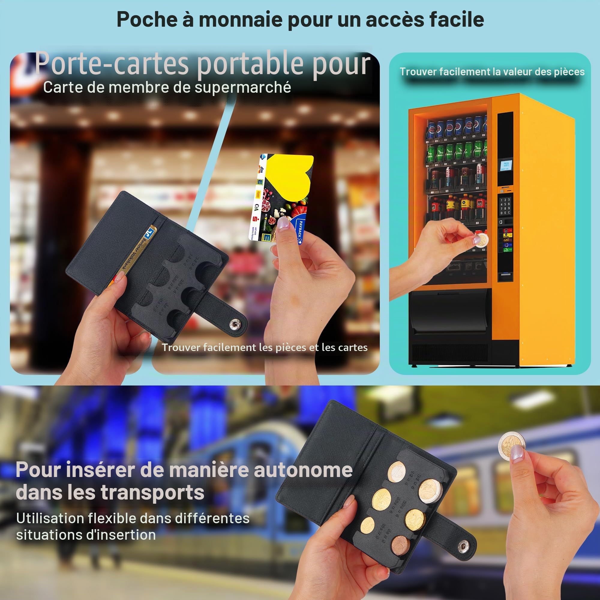 Porte Monnaie trieur de Pieces|Range-pièces,|Bourse|Portemonnaie Mixte|Portefeuille et Porte-Cartes pour Femme et Homme(Noir)