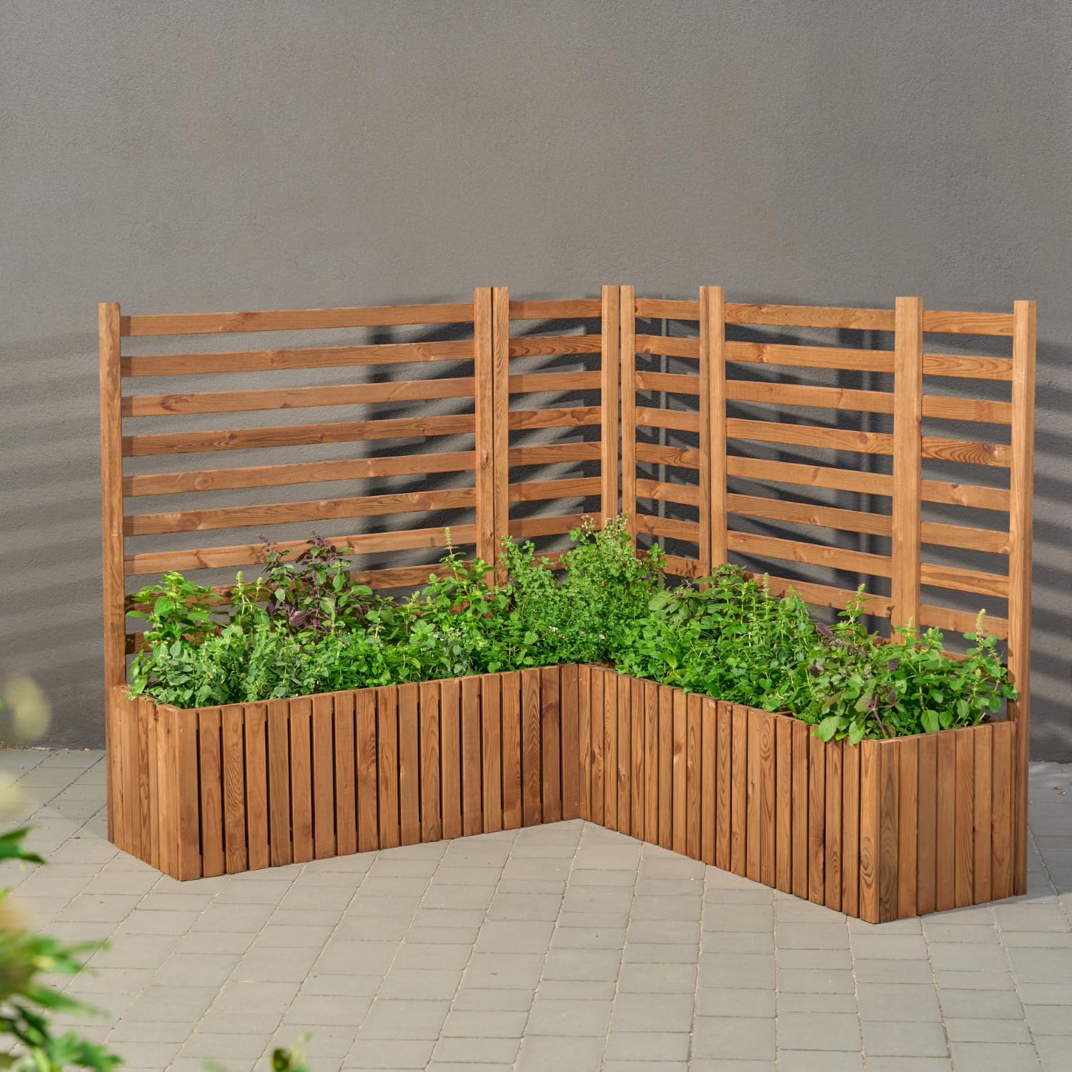 Bac à Plantes en Bois – imprégné et résistant aux intempéries – avec Insert en Plastique Amovible – Jardinière surélevée pour Balcon, Jardin, terrasse (Vertical-Brun 98x36 H35 cm)