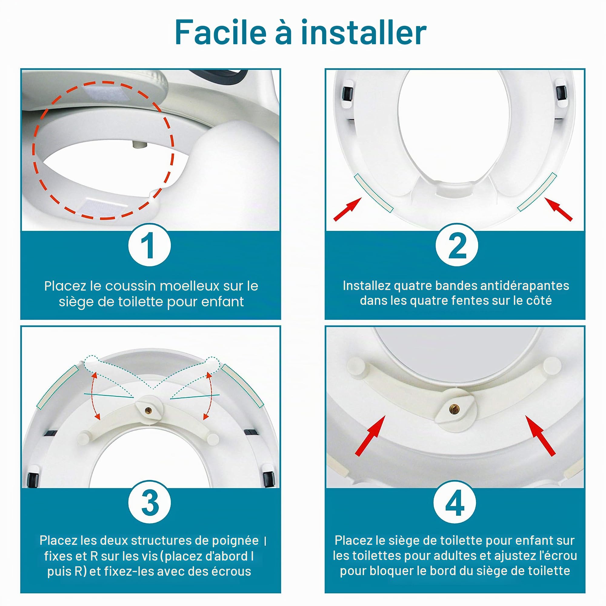 Réducteur de Toilette Rehausseur WC Enfant Siège d'entraînement de Toilette Pot Taille Bébé Anneau de toilette pour Enfant (Blanc)