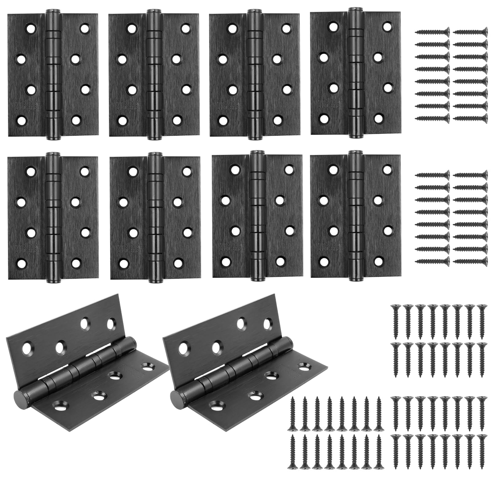 Anhoer 10Pcs (5 Pairs) 4 Inch / 100mm Heavy Duty Black Door Hinges, Stainless Steel Ball Bearing Internal & External Hinges with Screws for Wooden Doors