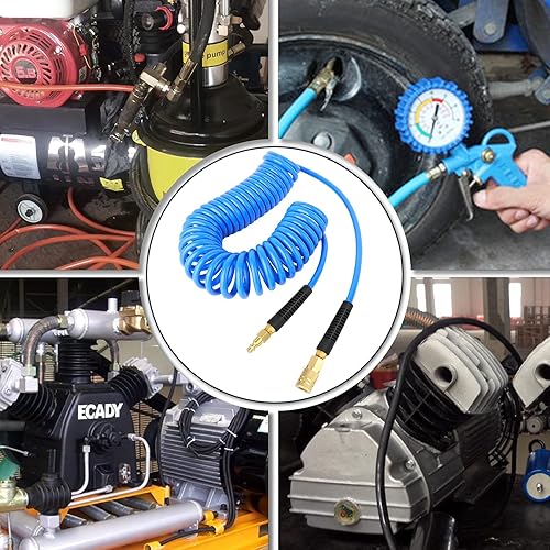 Miniatura 7 de GASHER Manguera de aire de retroceso de poliuretano de 1/4" x 25FT con restrictor de curva, acoplador rápido industrial de 1/4" y enchufe