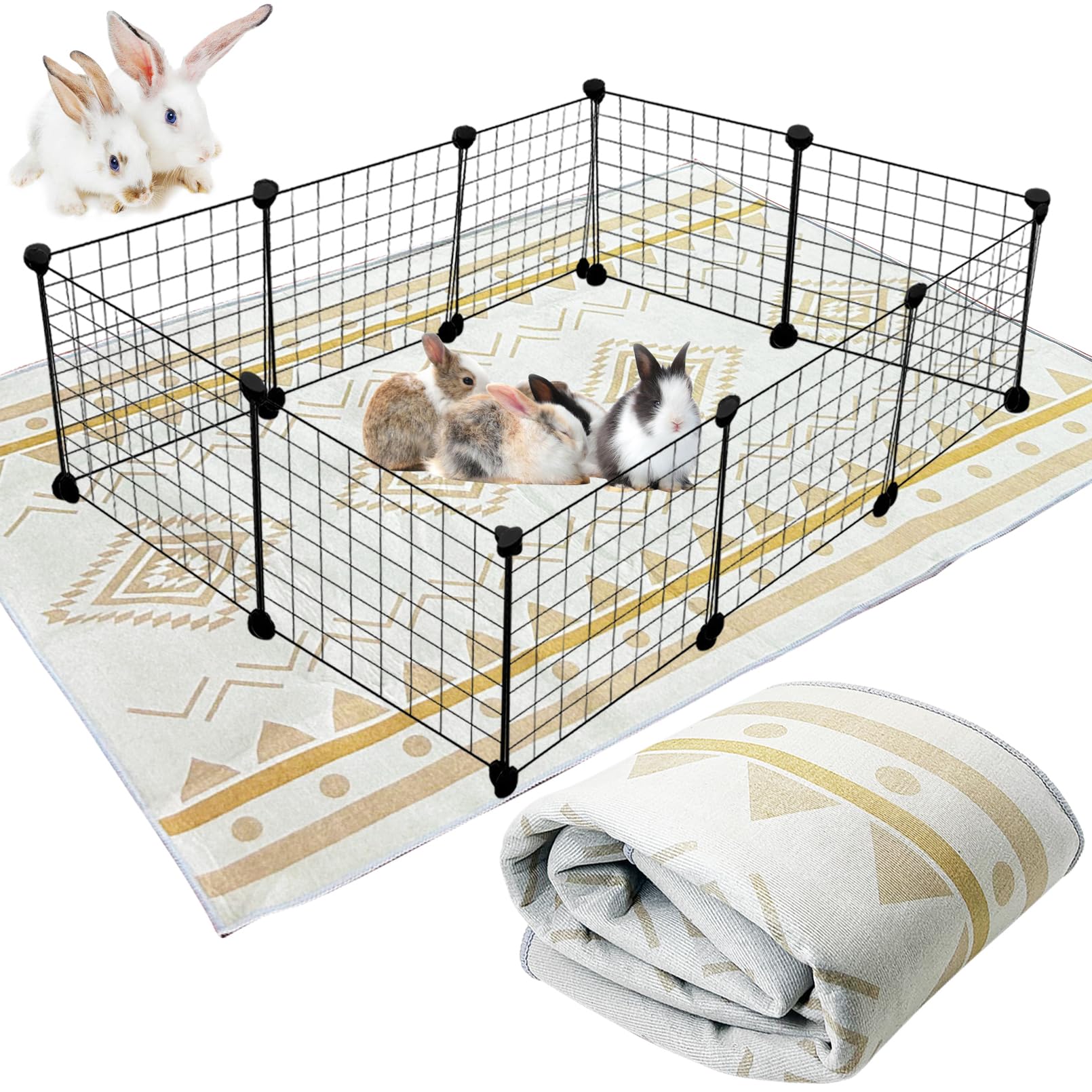 Tapis lavable pour cage à lapin, 200,7 x 140 cm, tapis de sol doux antidérapant pour animal domestique, tapis de mise bas extra large réutilisable pour chinchillas totoro furet (L)