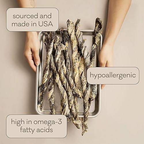 Miniatura 4 de Polkadog Pieles de bacalao para perros (4.7 oz regular) Un solo ingrediente, piel de pescado capturado en la naturaleza golosinas para perros para