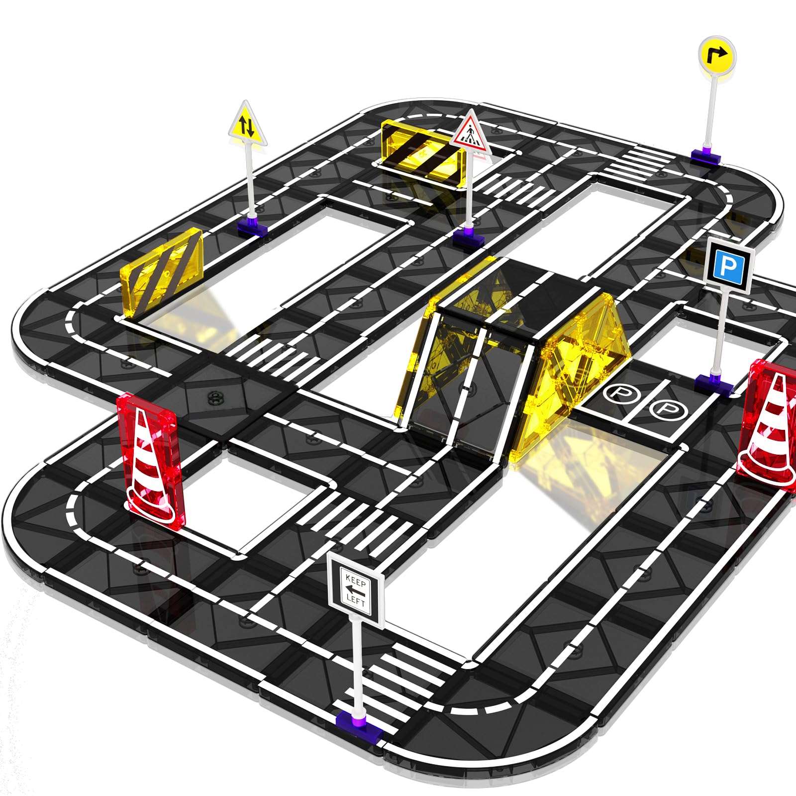 Magnetic Tiles Building Blocks for 3 4 5 6 7 8+ Years Old Boys Girls Colorful Magnet Stacking Toys Birthday Gift for Toddlers STEM Preschool Educational Construction Tiles Set (Magnetic Road)