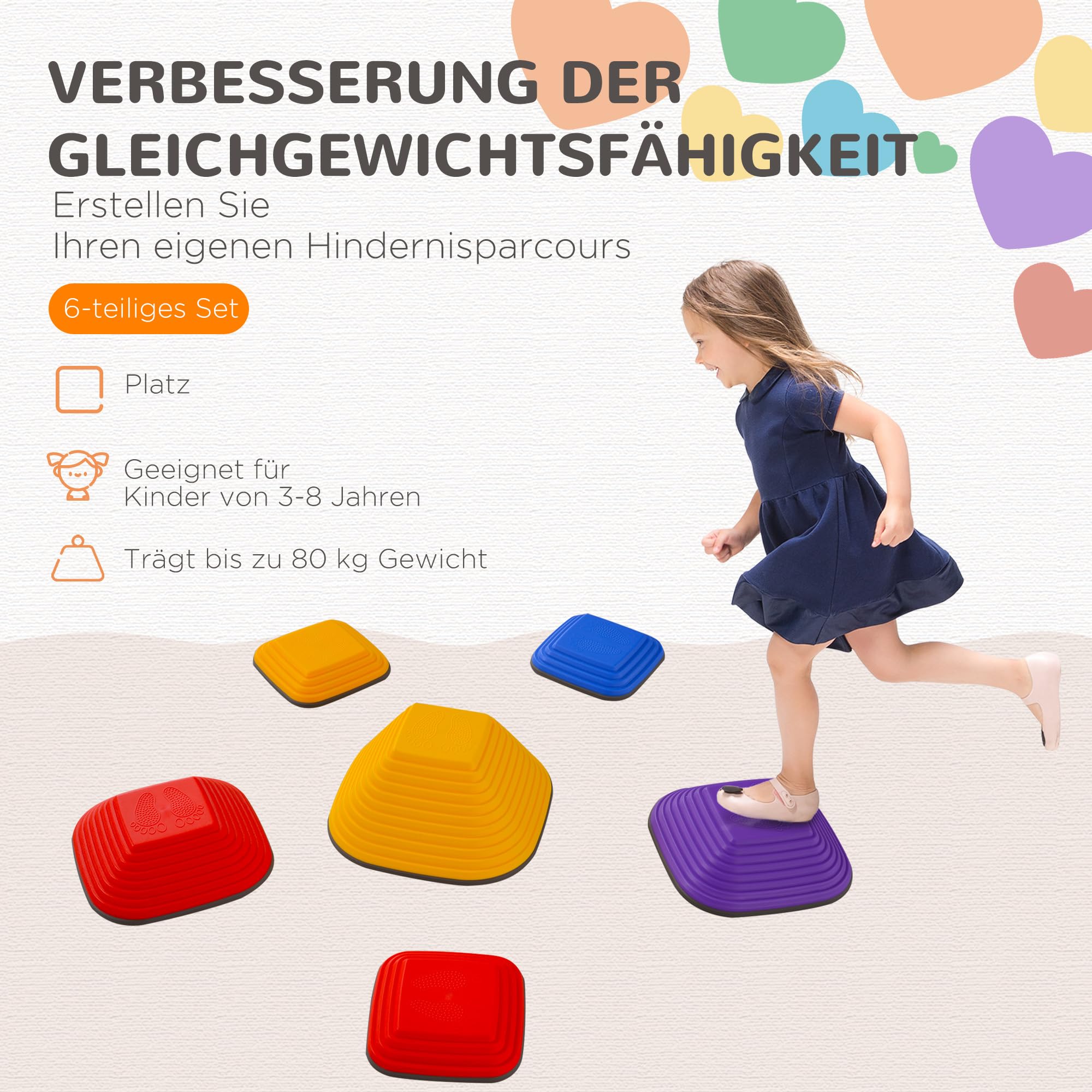 AIYAPLAY Balanciersteine, Stapelbar & Rutschfest Trittsteine bis 80 kg, für 3-8 Jahre, Bunt