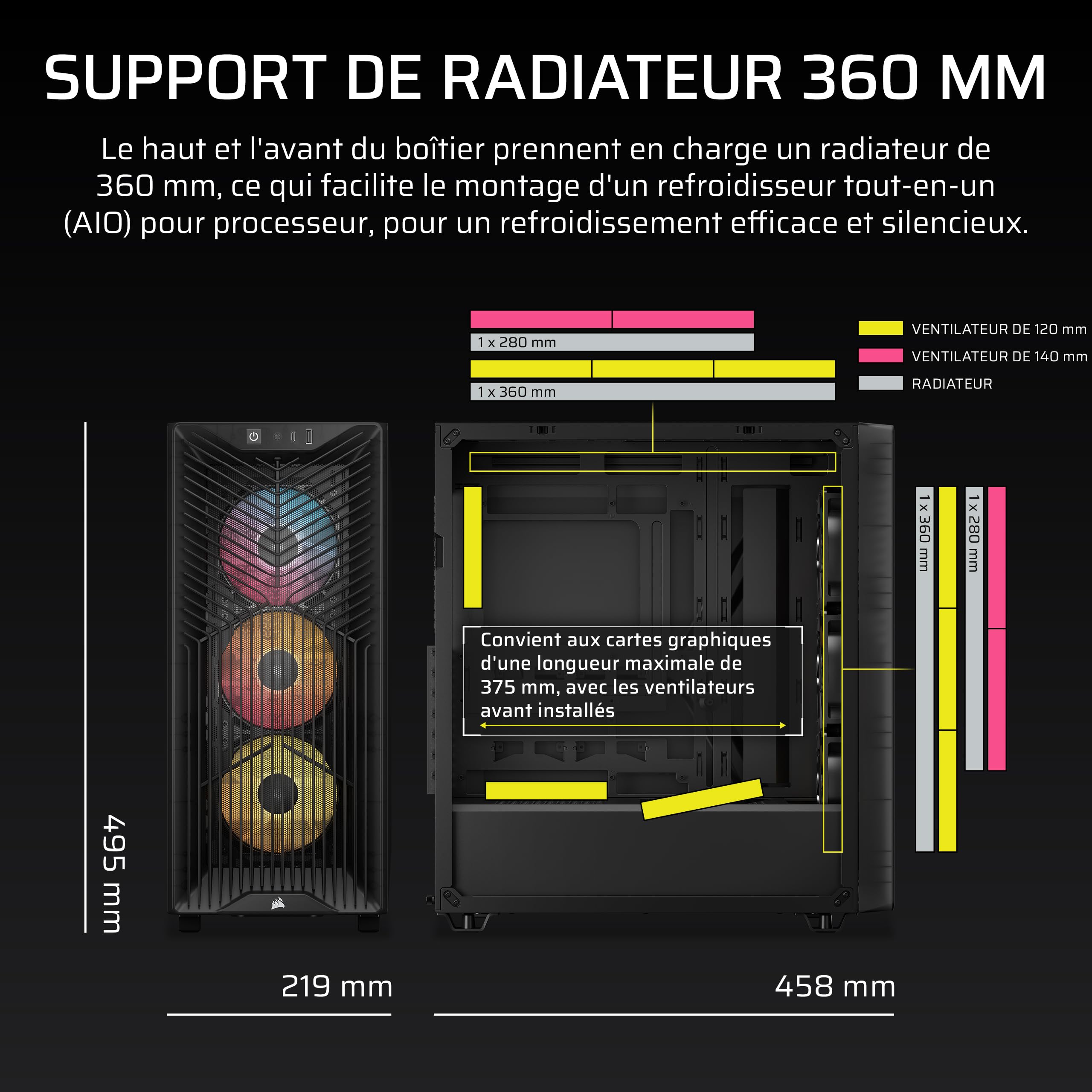 CORSAIR 3200D RS ARGB Boîtier PC Moyen Tour – 3 Ventilateurs Inclus – Fumée