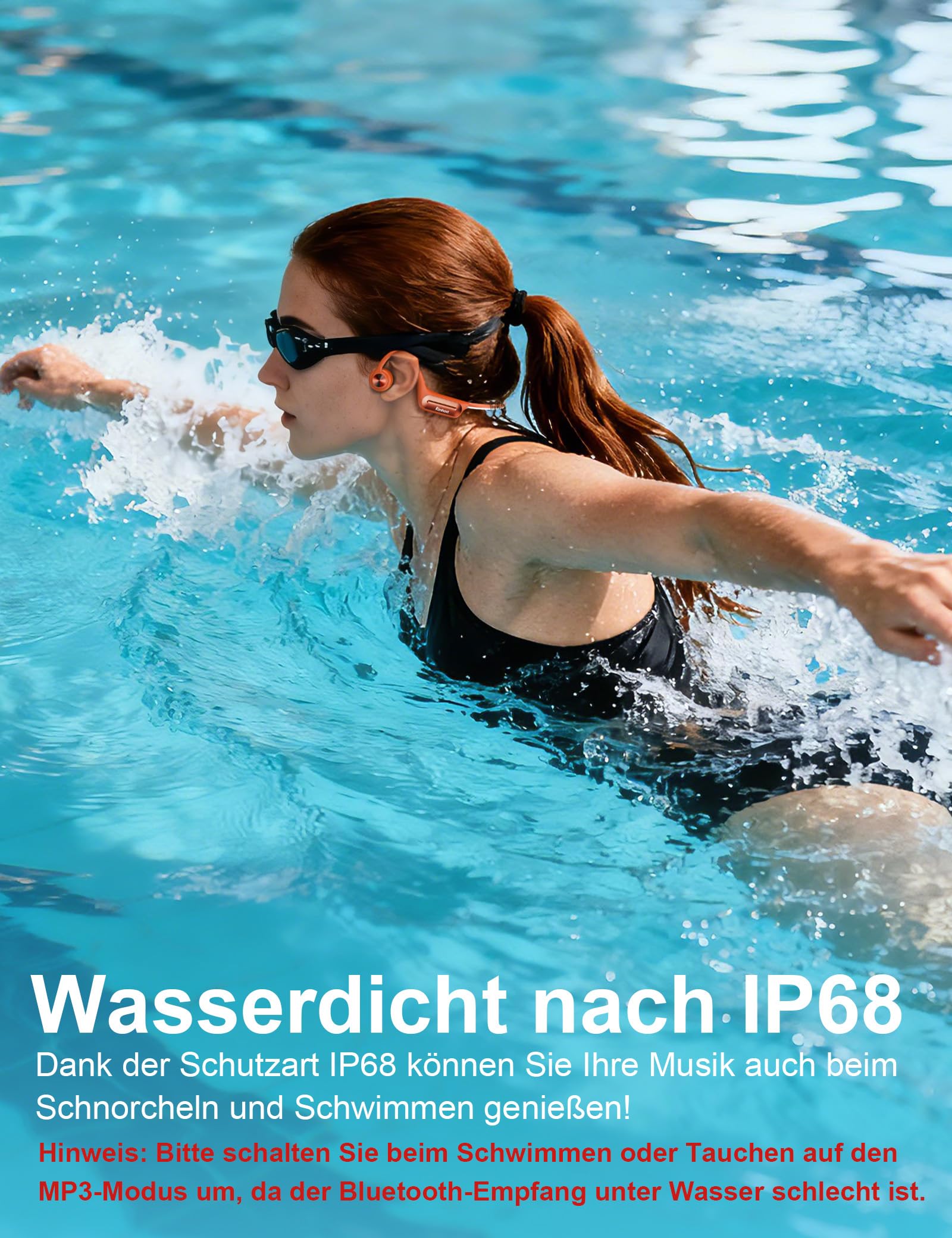 Knochenschall Kopfhörer Schwimmen – IP68 Wasserdicht, Bluetooth 5.4 Sport Kopfhörer mit 32GB MP3-Player, Open-Ear Headset für Unterwasser, Laufen, Radfahren & Fitness