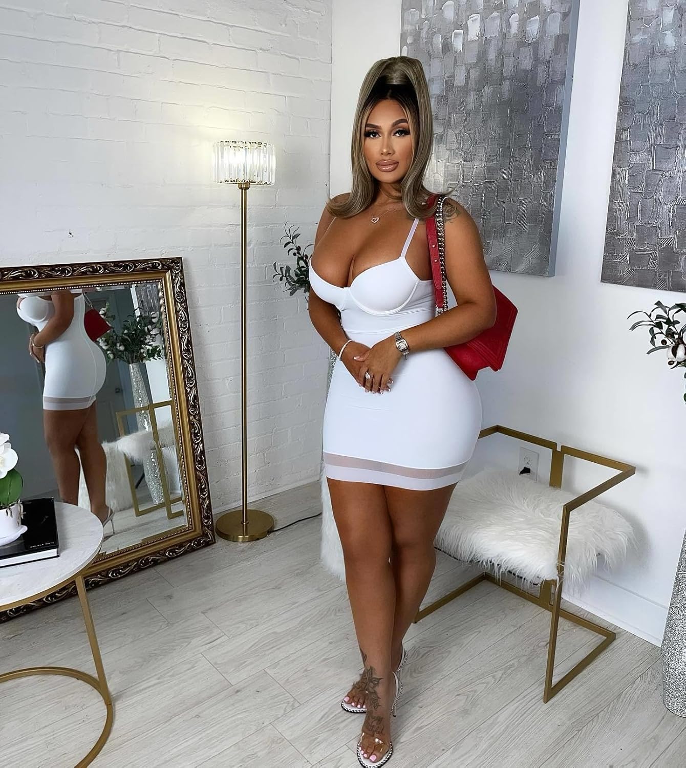 Sexy Bodycon Mini Dress for Women Sweetheart Neck Spaghetti Strap Mesh Hem Party Club Night Out Short Dresses - Image 2