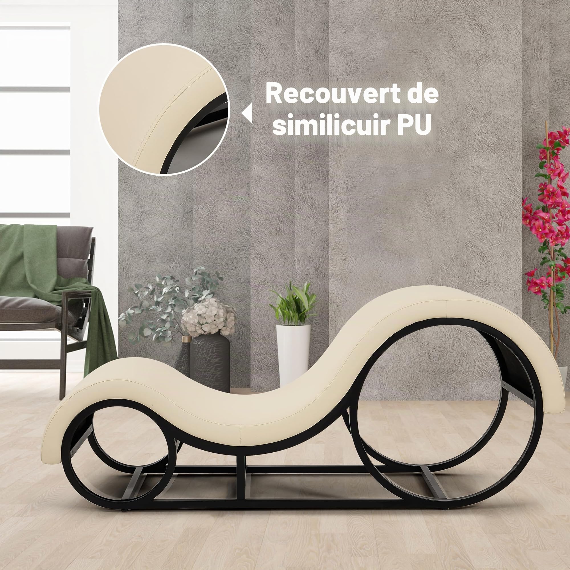 Méridienne Fauteuil Tantrique Lit Canapé Relax Yoga Sexe Oreiller Coussin Lombaire Position Jouet Sexuelle Adulte Couple Multifonctionnel Chaise en PU Cuir avec Cadre en métal Largeur 50 cm