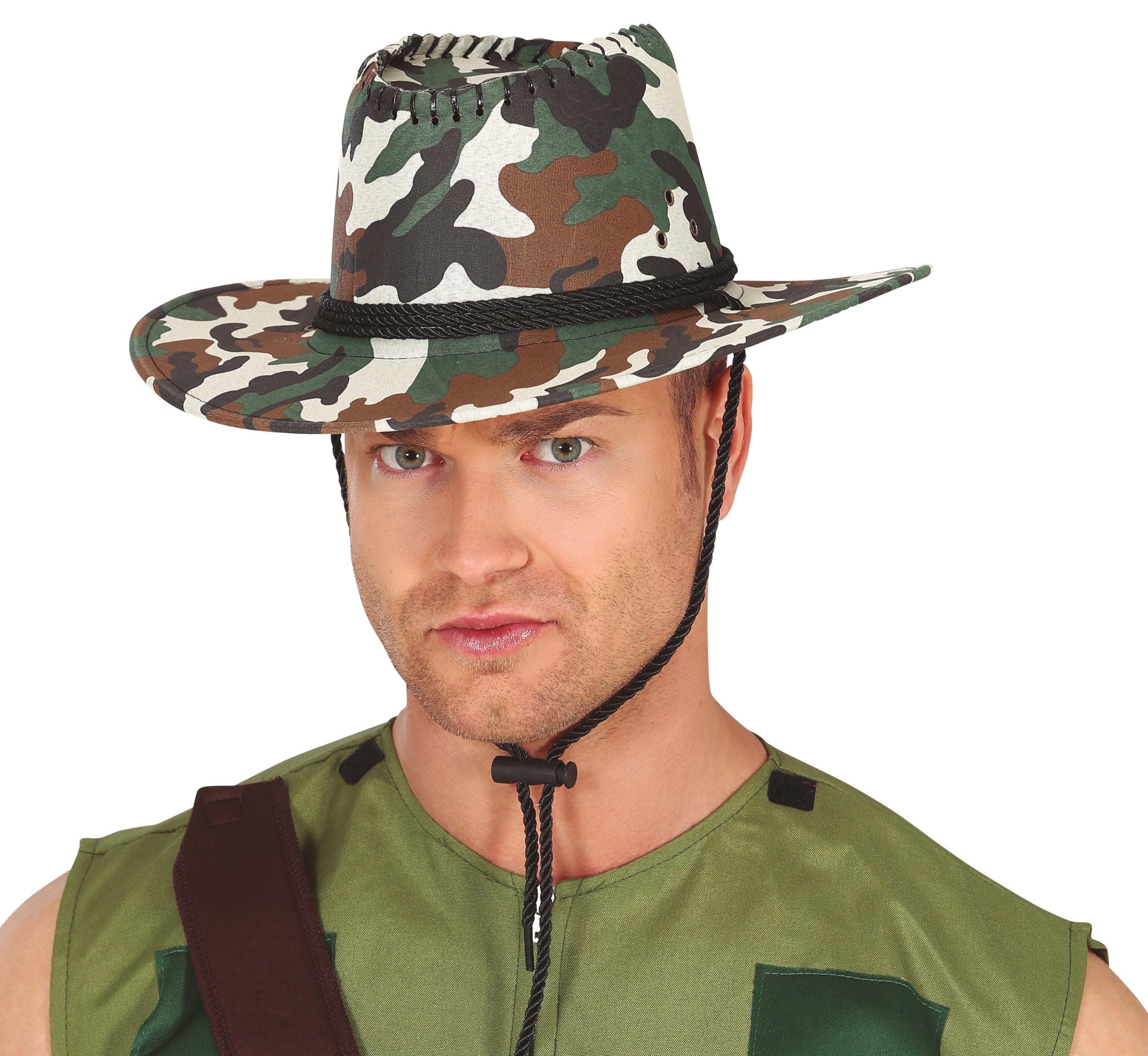 FIESTAS GUIRCA - Adult Hunter Soldier Camouflage Cowboy Hat - Fancy dress accessory - Cosplay for Carnival - Theme(s): Military