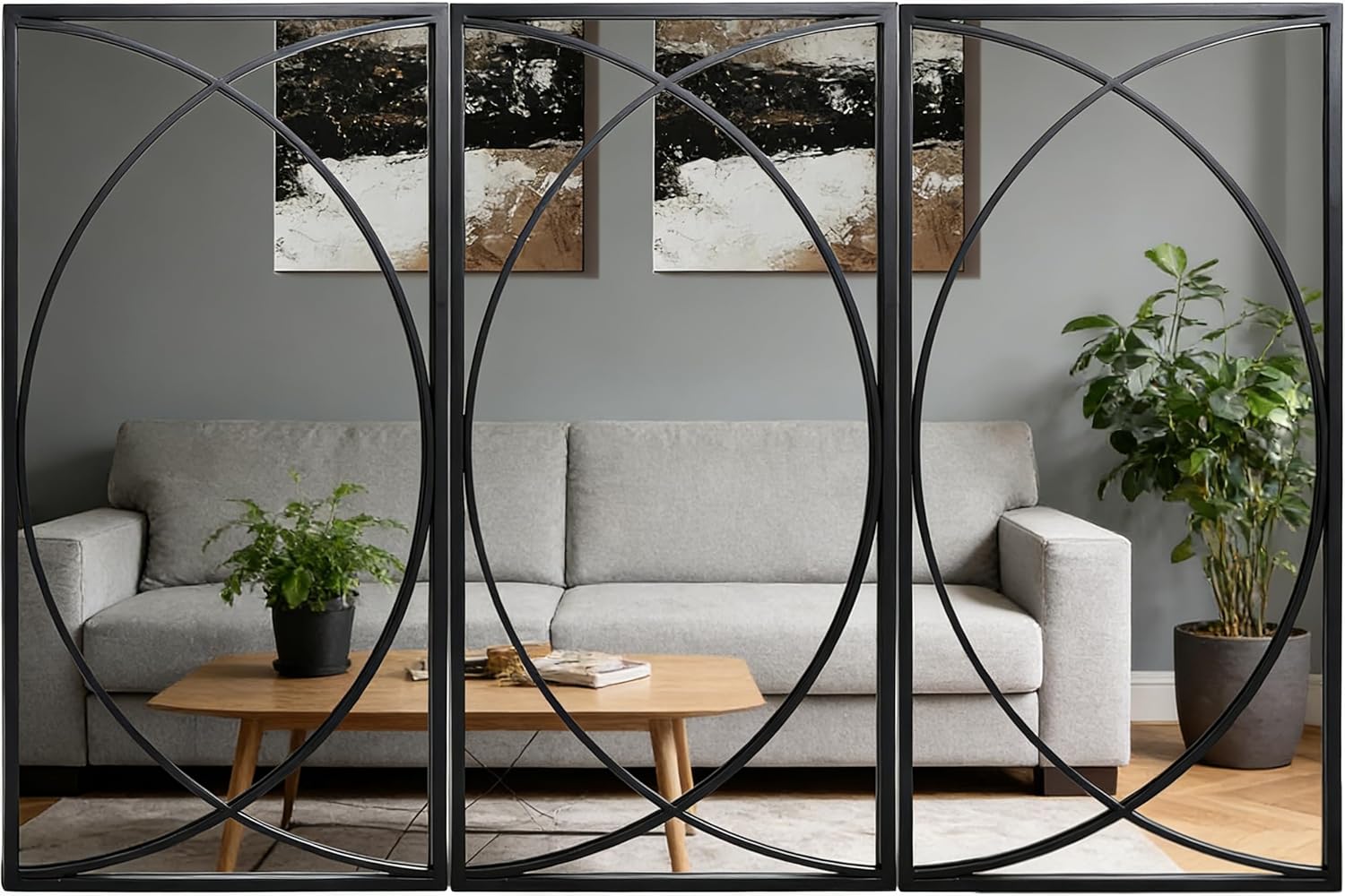 3 Pieces Black Rectangular Wall...