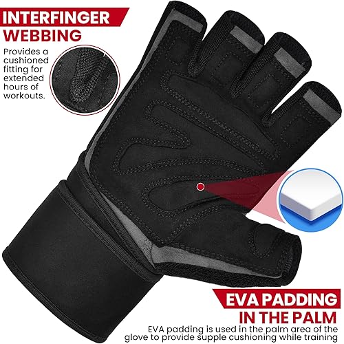 Miniatura 3 de RDX Guantes de entrenamiento para levantamiento de pesas con soporte para muñeca, correas de muñeca de 19.7 in de largo, palma acolchada