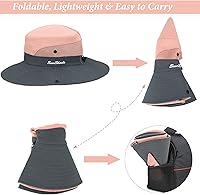 Vista 42 de Sombrero de pesca de playa de ala ancha para mujer, con protección UV, plegable, con agujero para cola de caballo