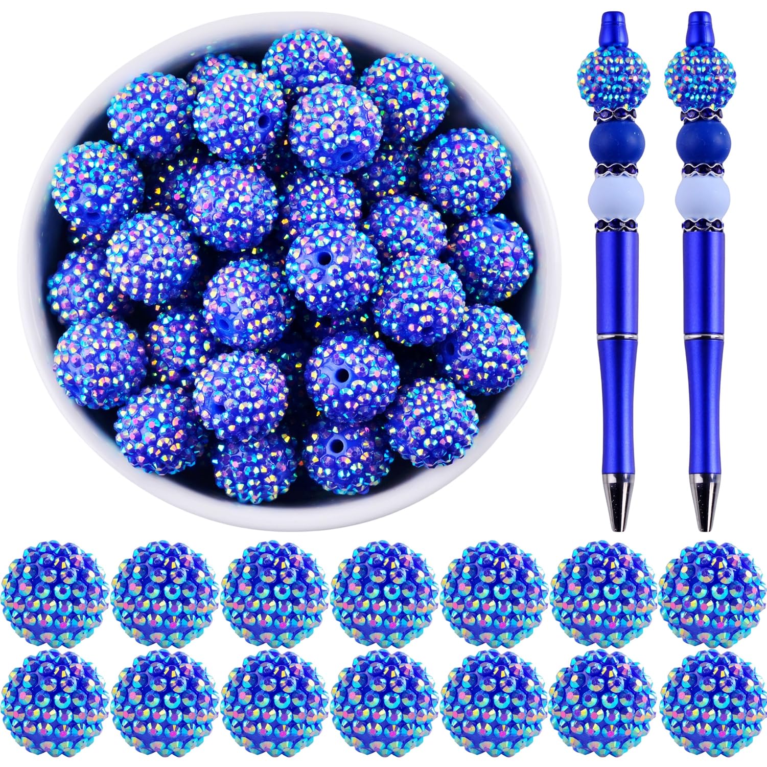 Cmidy 20mm Rhinestone Beads for Pens 20pcs Beaded Pens Beads Bling Glitter Suger Bugglegum Beads Large Balls Crystal Pen Beads for DIY Pens Keychain