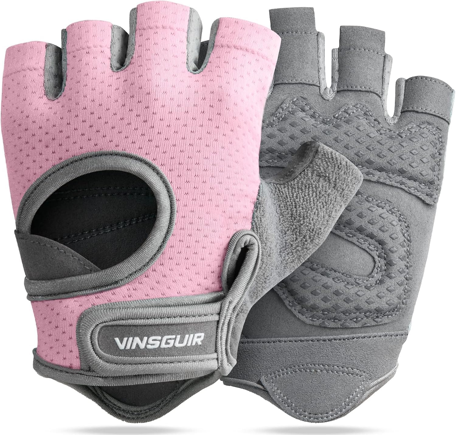 VINSGUIR Weight Lifting Gloves | Breathable Gym Gloves with Anti Slip Padded Palm Protection for Strength Training, CrossFit, Pull-ups, Cycling & Fitness Workout | Men & Women (Pink,S)