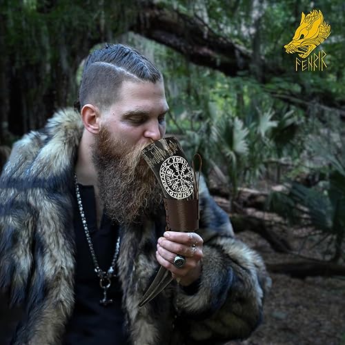 Miniatura 10 de FENRIR Cuerno vikingo para beber  15-18 onzas con soporte de cuerno y borde de latón  100% auténtico hecho a mano  Grado alimenticio  Cuerno de buey