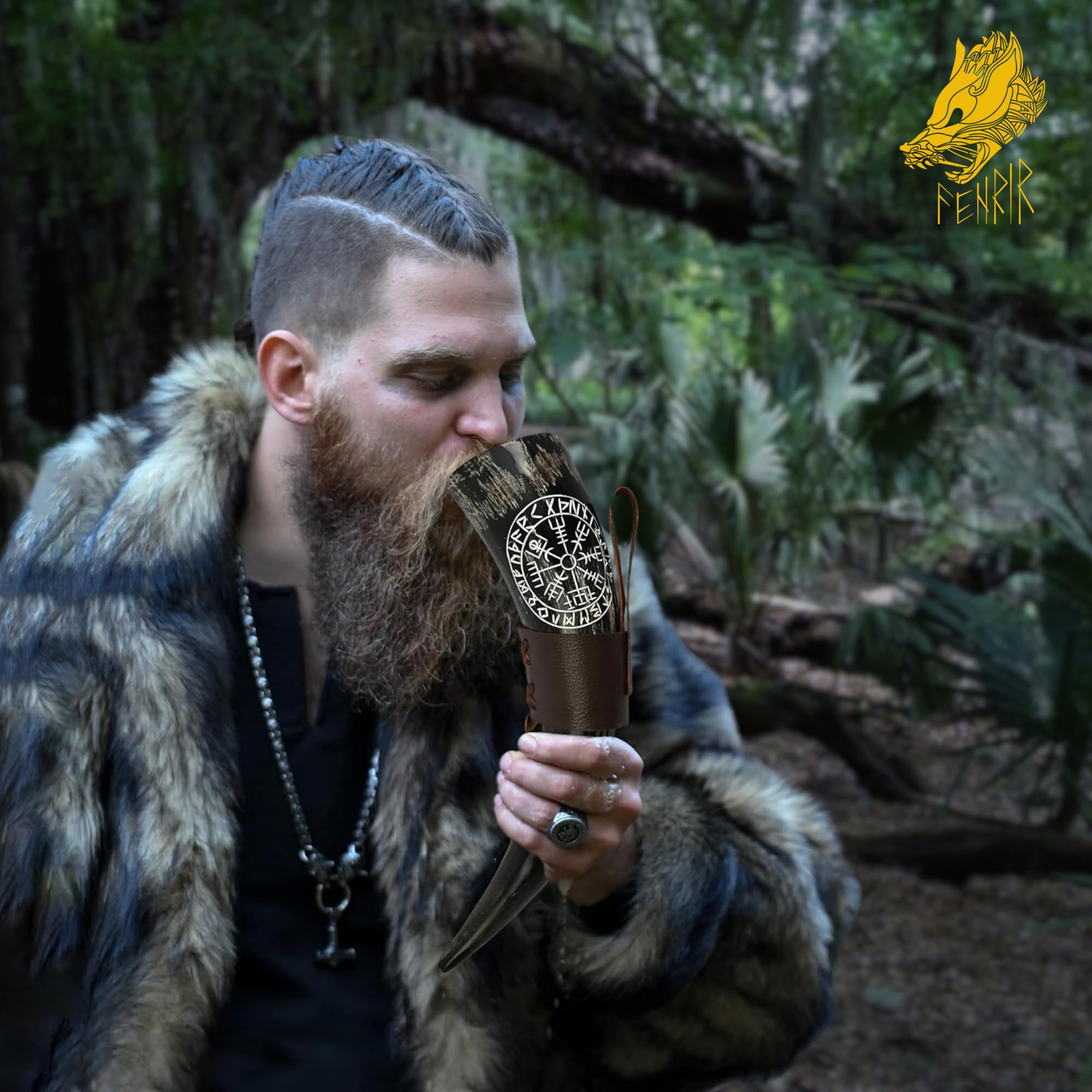 Cuerno vikingo – 100 auténticos 453,6 g con soporte de cuero marrón, funda, abridor de vino, para hidromiel, cerveza, regalo para hombres y mujeres, cuerno de Ale Horn hecho a mano, natural, pulido