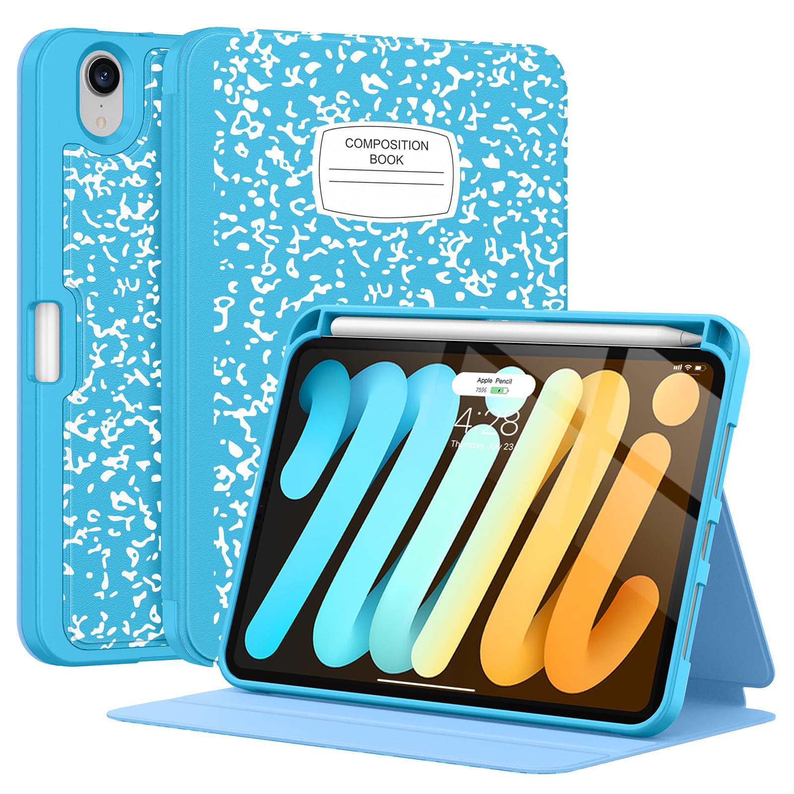 Supveco Case for iPad mini 7 (A17 Pro) 2024/iPad Mini 6 2021 8.3 Inch with Pencil Holder-[Auto Wake/Sleep],Slim Protective Case with Soft TPU Back
