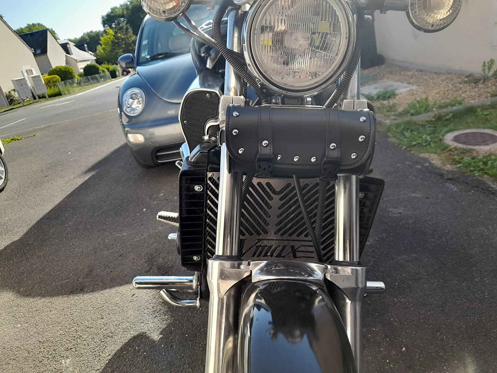 Sacoche Moto Cuir PU DURNRGE - Sac à Outils Round, Fixation Fourche Arrière, Étanche - 21x10x10cm
