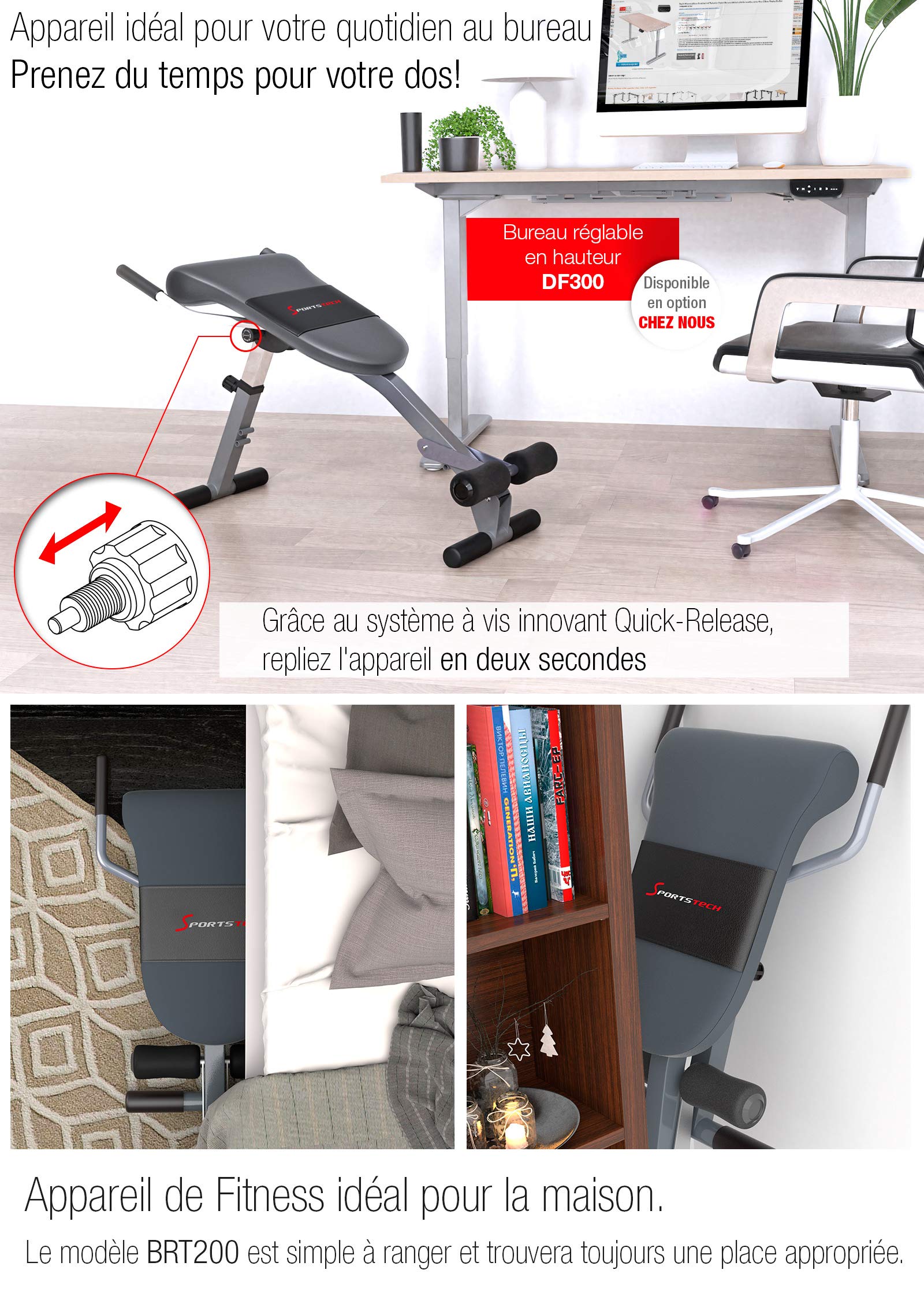 Sportstech BRT200 - Banc Lombaire, Musculation Dos, Appareil de Fitness Multistation, Banc de Musculation, Entraînement Varié, Matériau EVA, Planche Dorsale, Nordic Curl, Musculation Lombaire et Dos