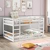 Bunk Beds for Kids, Solid Wood Full Over Full Floor Bunk Beds with 2 Ladder and Guard Rail for Boys and Girls, Easy Assembly White-Full Over Full