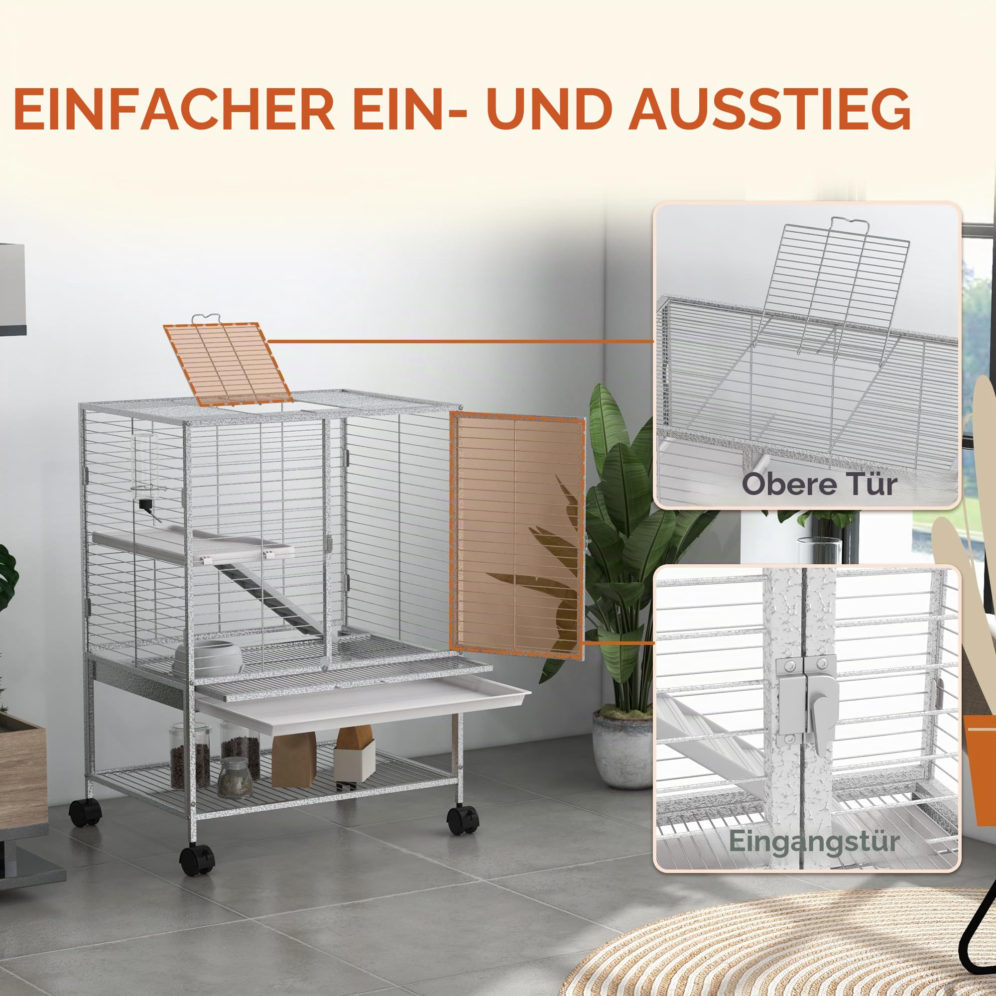 PawHut Käfig für Meerschweinchen u.a. 24x18x34 Zoll Hellgrau
