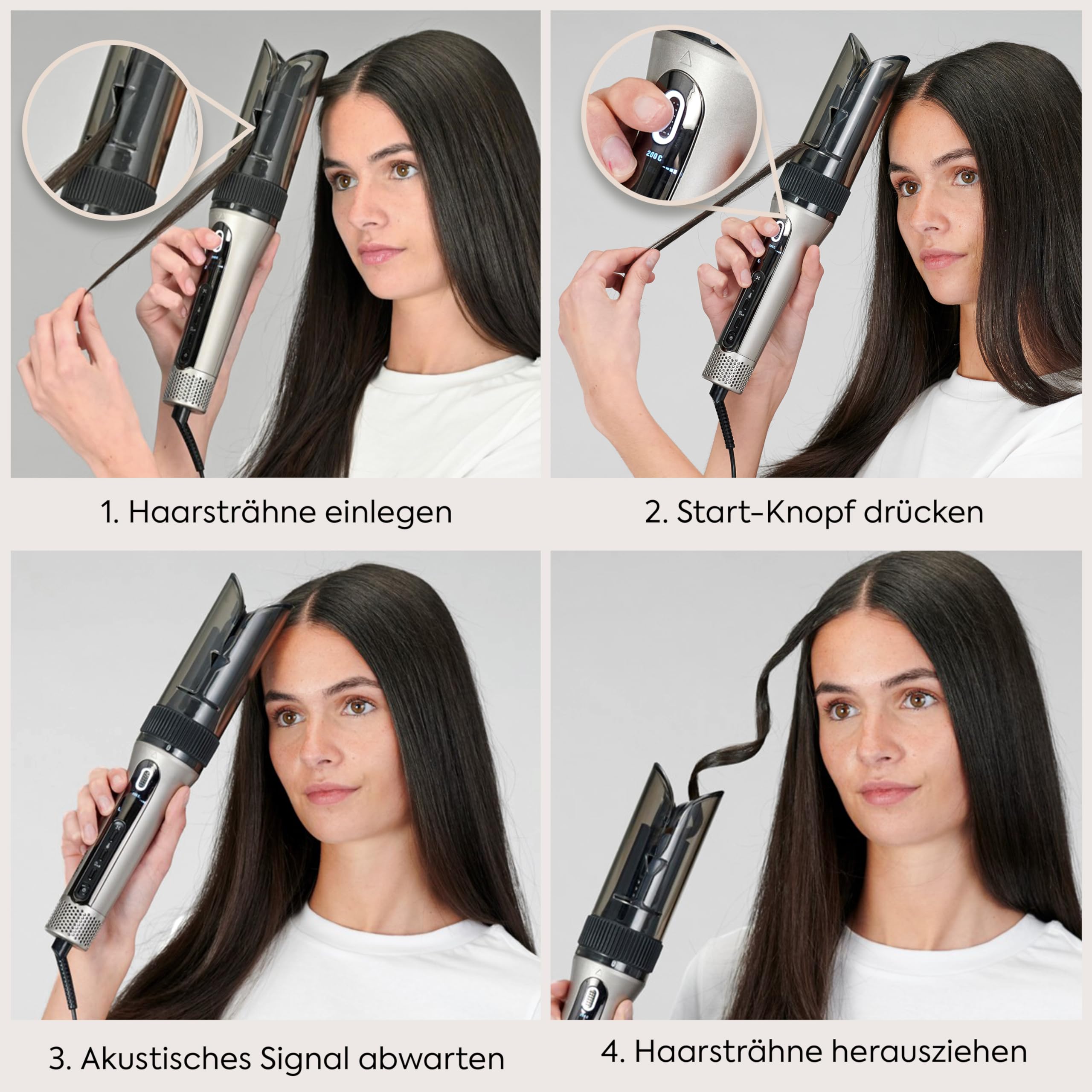 BaByliss Style Secret Air Automatisch Lockenstab – 25mm mit sanfter Wärme & Luftstrom, 48 Styling‑Kombinationen für definierte Locken, Beach Waves oder Föhn‑Look, für kurzes & langes Haar, C6686E