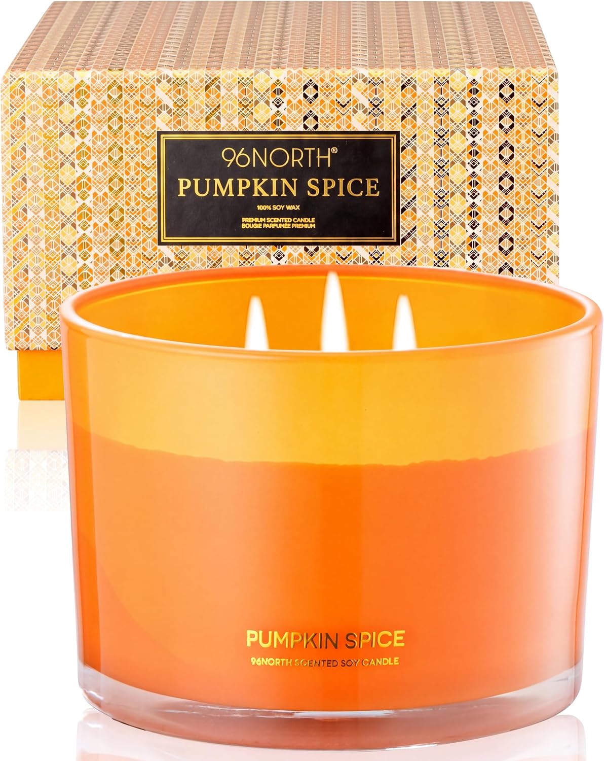 96NORTH Luxury Pumpkin Soy Candle | Large 3 Wick Jar Candle | Halloween & Fall Decor | Up to 40 Hours Burning | 100% Natural Soy Wax | Relaxing Aromatherapy Candle | Halloween Fall Candle Gift