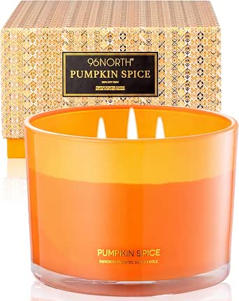 96NORTH Luxury Pumpkin Soy Candle - Large 3 Wick Jar Candle for Halloween & Fall Decor