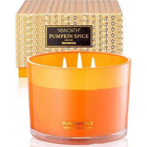 96NORTH Luxury Pumpkin Soy Candle | Large 3 Wick Jar Candle | Halloween & Fall Decor | Up to 40 Hours Burning | 100% Natural Soy Wax | Relaxing Aromatherapy Candle | Halloween Fall Candle Gift