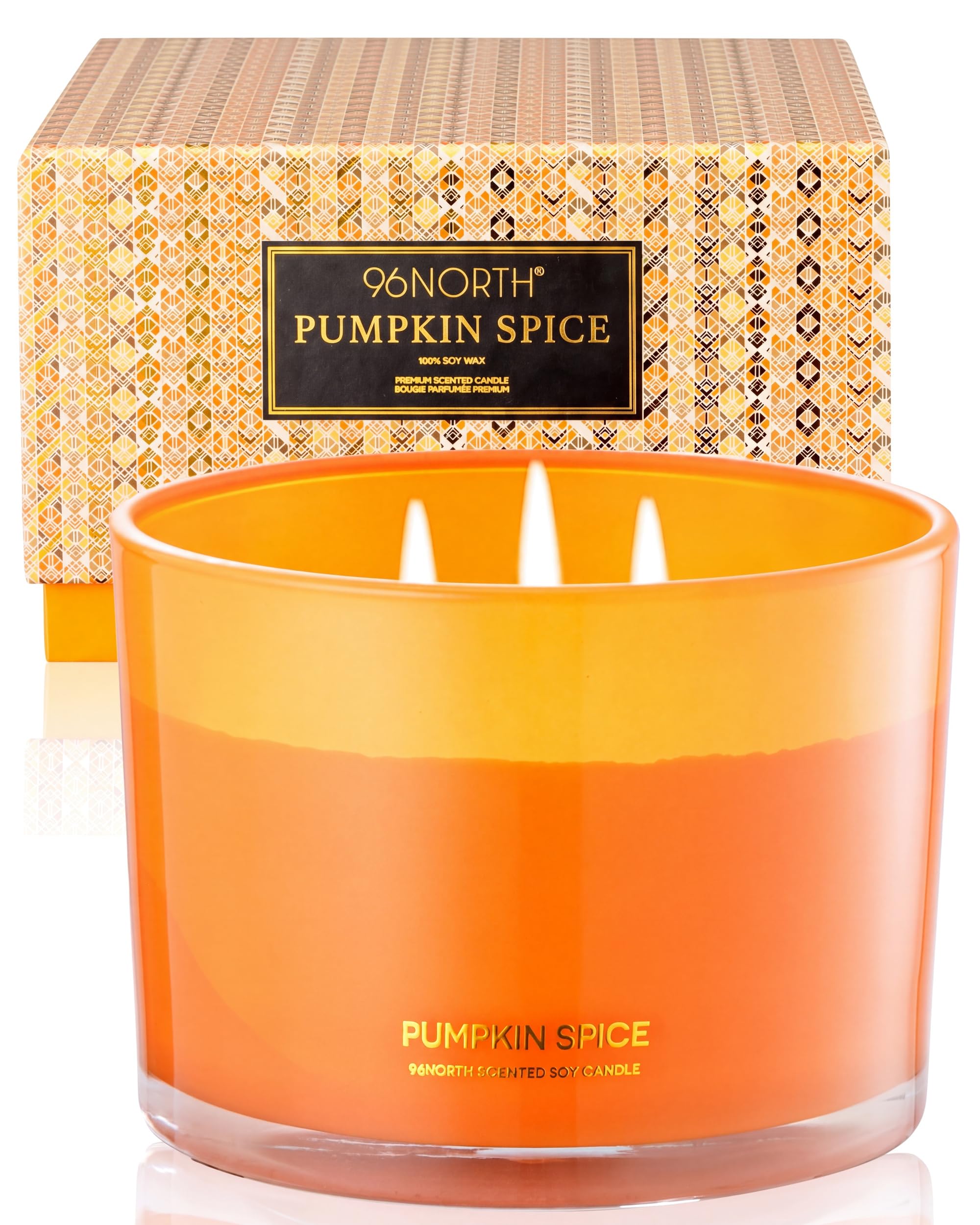 96NORTH Luxury Pumpkin Soy Candle | Large 3 Wick Jar Candle | Halloween &amp; Fall Decor | Up to 40 Hours Burning | 100% Natural Soy Wax | Relaxing Aromatherapy Candle | Halloween Fall Candle Gift