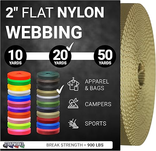 Vista 7 de Strapworks - Correa de nailon resistente de 2 pulgadas para cinturón, mochila, correa, collar, correa de perro, sujeción y más, 9, 18 o 45.7 metros