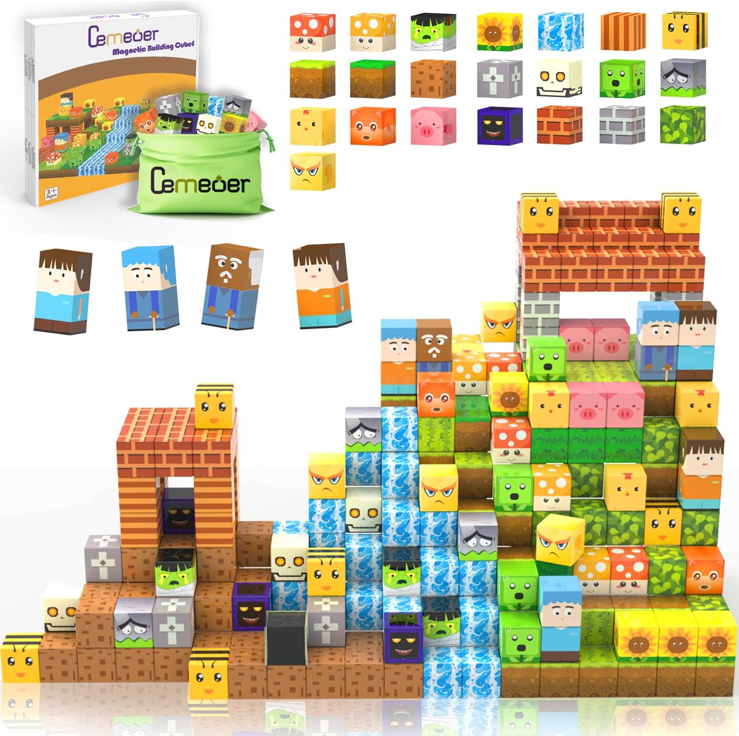 Magnetic Blocks, 100PCS 1in Zombie Magnetic Building Blocks Toy for Kids Build Cubes, Stacking Magnetic Tiles, Sensory Montessori Construction Game Toys, Boys Girls Christmas Birthday Gifts.