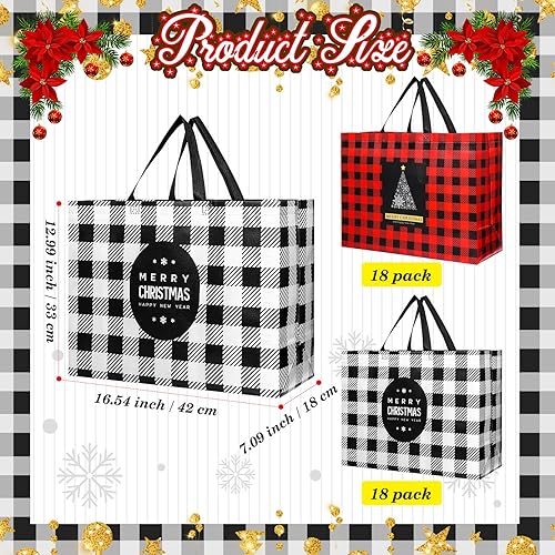 Miniatura 2 de Colarr 36 bolsas grandes de Navidad con asa, bolsa de regalo de Navidad, no tejida, a cuadros, impermeable, reutilizable, para vacaciones (rojo,