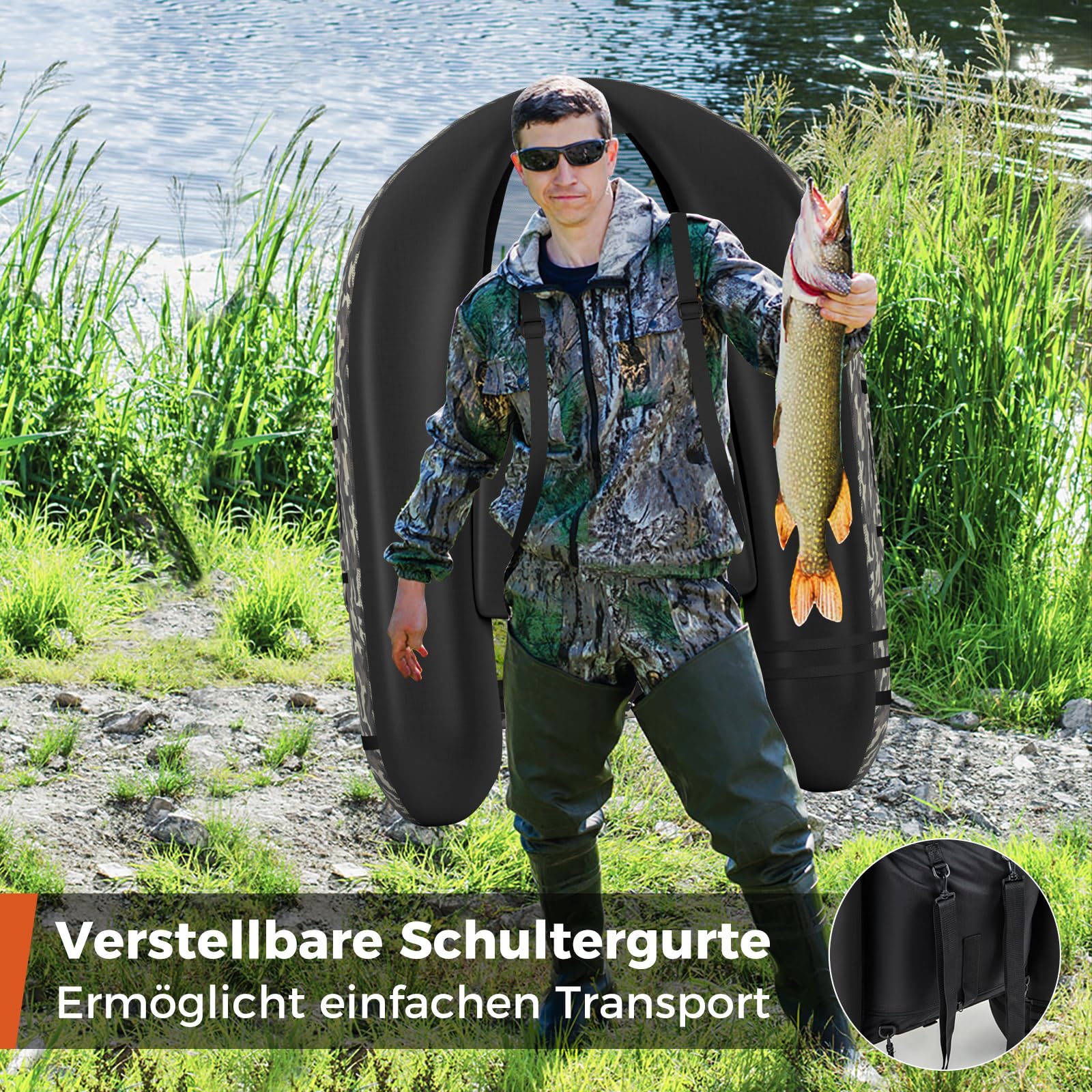 COSTWAY Aufbelasbares Schlauchboot, Angelboot mit Verstellbarer Rückenlehne, Fischerboot mit Pumpe, Paddel, Gurte, Bellyboat Paddelboot für Erwachsene, 150 kg Belastbar, 135 x 109 x 54cm
