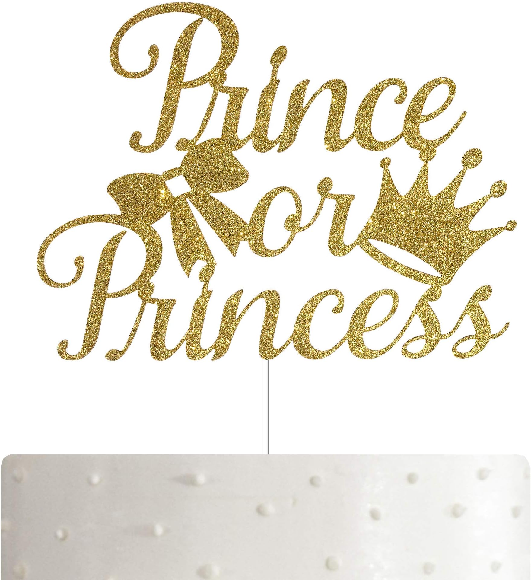 Prince or Princess Cake Topper, Gender Reveal Cake Topper, Baby Shower Party Decoration with Premium Gold Glitter