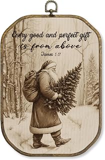 WUHSDIBC Christian Christmas Santa Octagon Wall Art Decor, Religious Christmas Framed Canvas Art Prints, Rustic Farmhouse Xmas Bible Verse Wall Hanging Decor for Home Bedroom Room, 10.2x7 Inches
